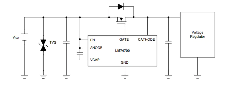 应用电路图 - 德州仪器 LM74700DDFEVM评估模块