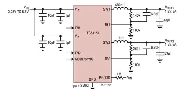 位置电路 - 亚德诺半导体 DC2747A LTC3315A用评估板