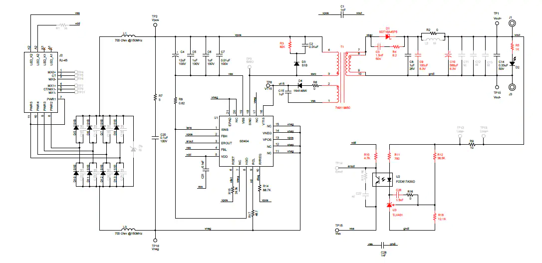 原理图 - Skyworks Solutions Inc. Si3404FB5V3KIT 5V 3类PoE PD评估套件