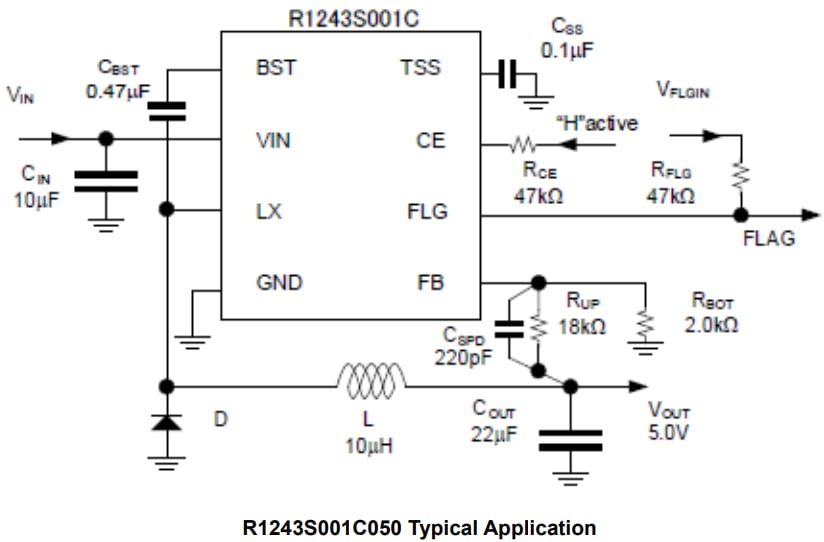 Application Circuit Diagram - Ricoh Electronic Devices Company R1243S001C050-EV Evaluation Board